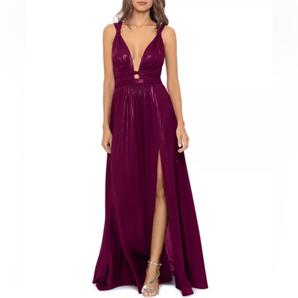 AQUA Metallic Lamé Cutout Gown